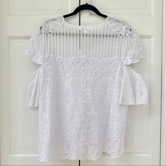 Jonathan Simkhai V-Neck White Crochet Flutter Sleeve Top - Picture 14 of 16